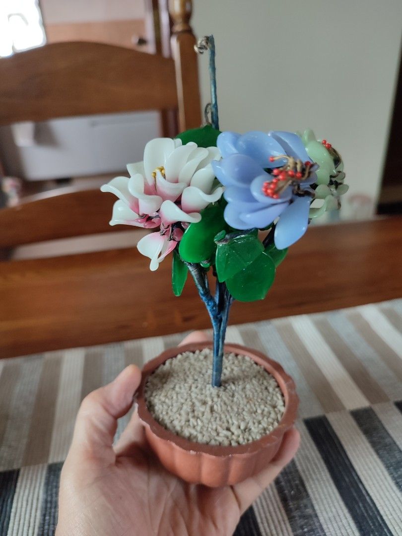 Vintage Glass Flowers in Mini Pots( 1 pair), Furniture & Home Living