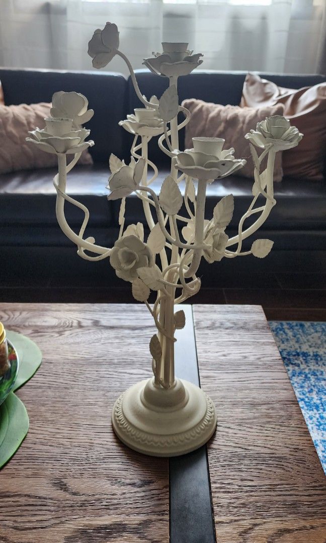 Wrought iron roses candle holder centre piece., Furniture & Home Living