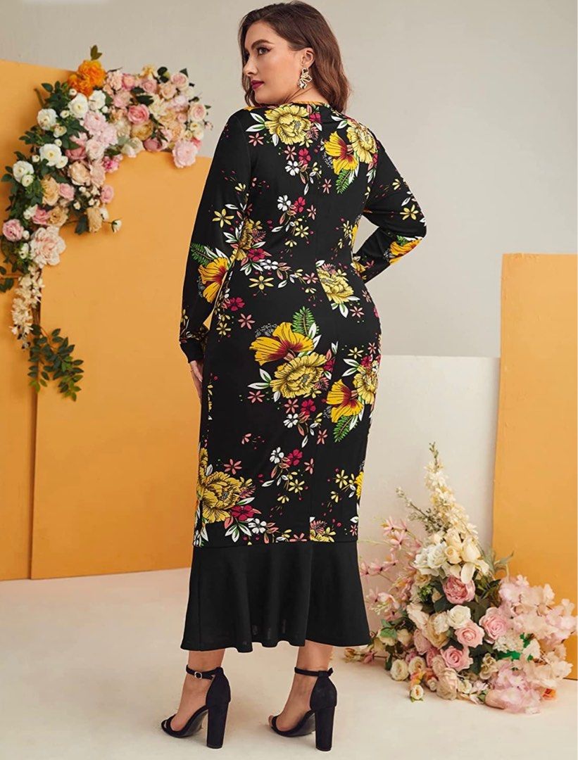 XL SHEIN black floral maxi dress, Women's Fashion, Dresses & Sets