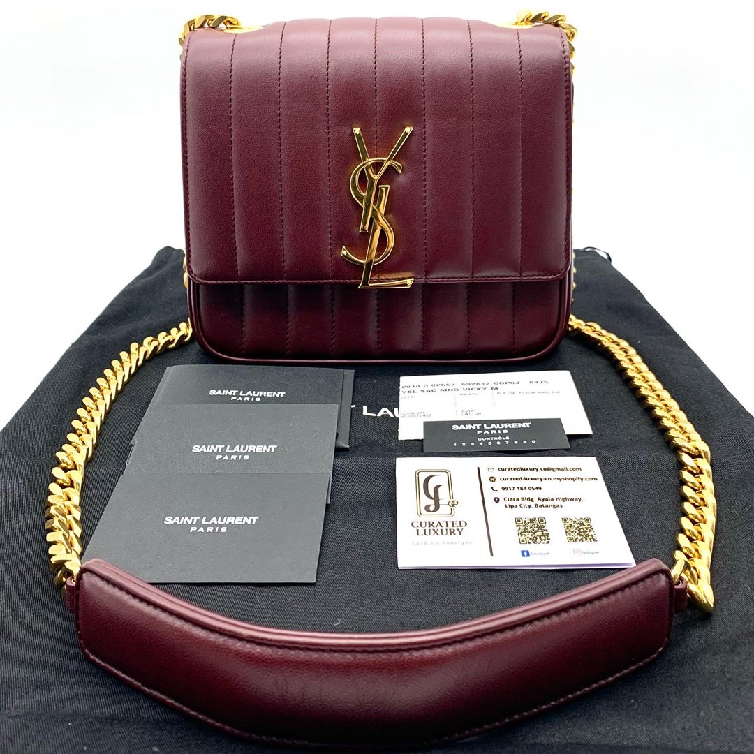 YSL Medium Vicky (Maroon), Luxury, Bags & Wallets on Carousell