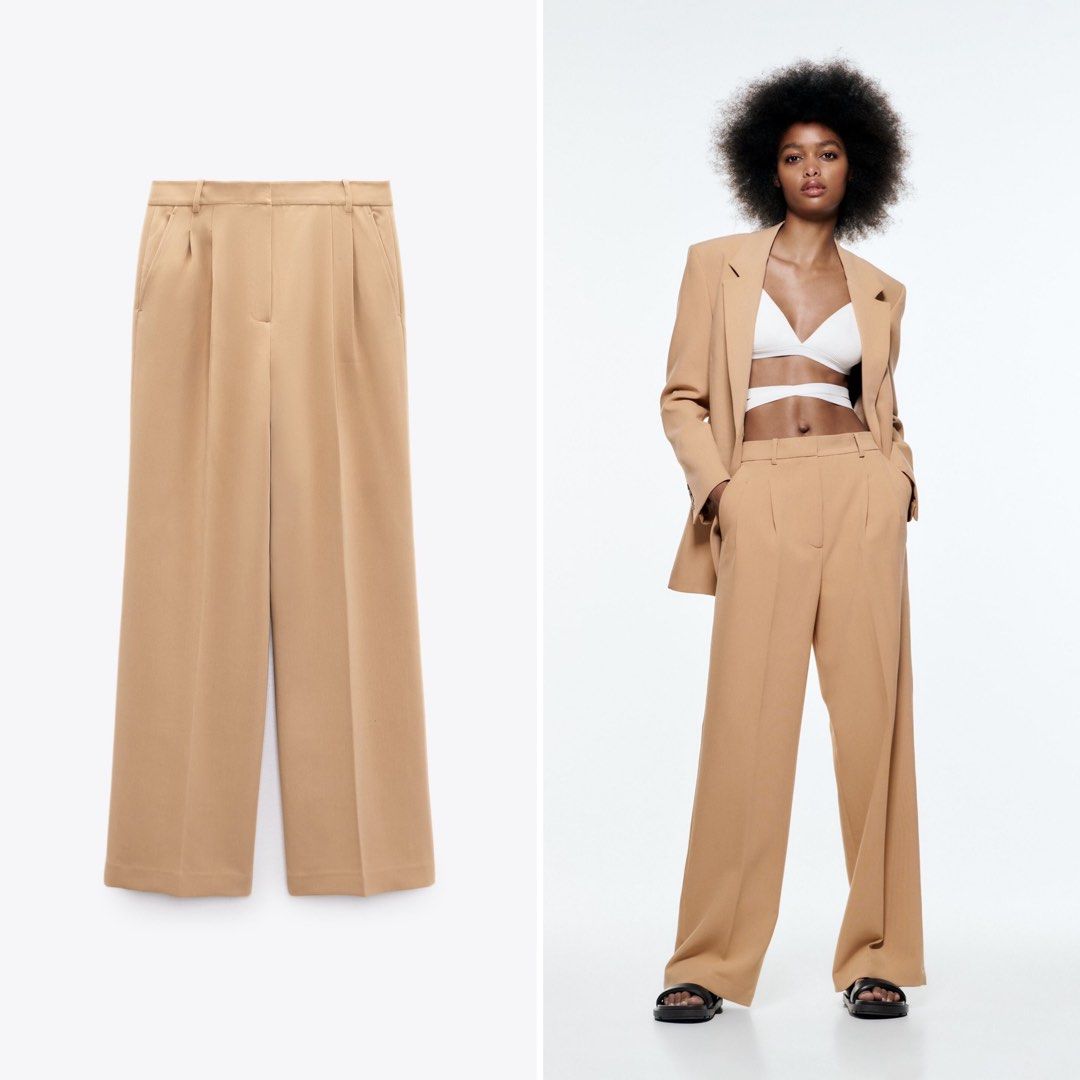 Zara Wide-leg cotton blend satin darted trousers | Mall of America®