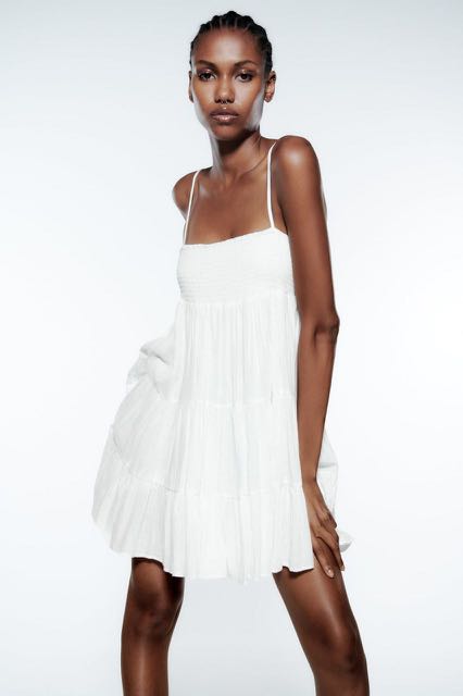Zara white tiered dress hot sale