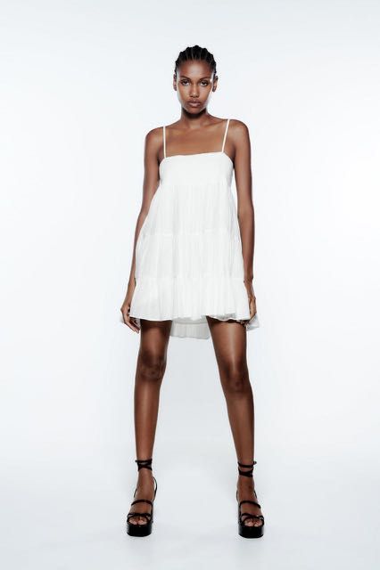 zara white layered dress Zara