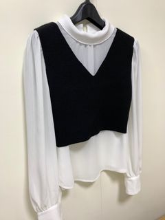 2件式上衣LILLIAN CARAT氣質白雪紡上衣& 短版黑背心