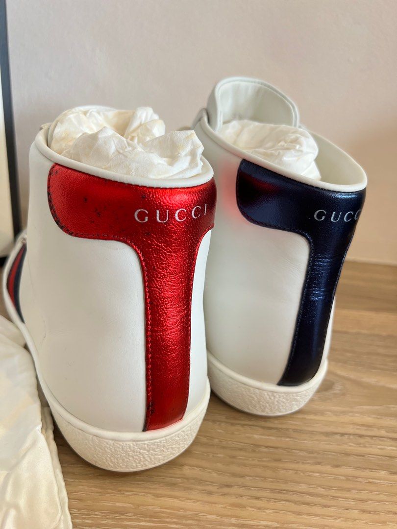 Authentic Gucci white high cut trainers sneakers Luxury