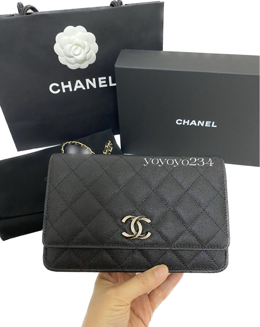New CHANEL 23 Wallet on Chain Caviar Leather White WOC Bag Gold
