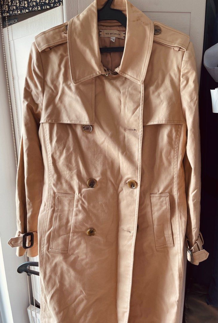 Authentic See by Chloe Trench Coat (Category: Coats, Jackets and Outerwear) located in Mandaluyong City. Submitted by jdlreal (Listing ID 1228431414, Image 2). Description: Size US 4 - Camel (color) - Like new, used once - with shoulder pads .
