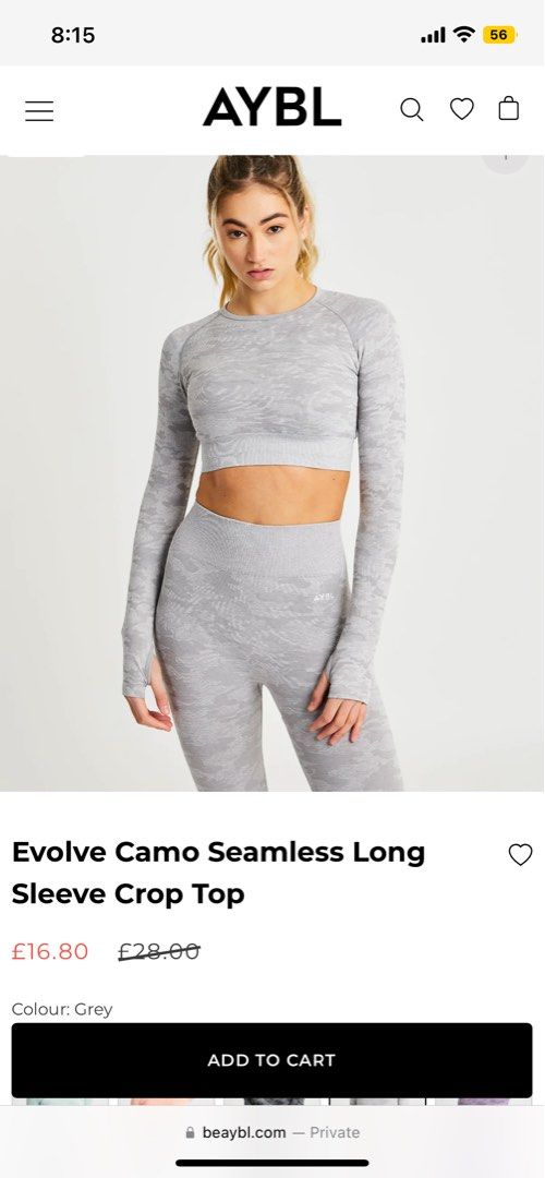 Gymshark Camo Seamless Long Sleeve Crop Too Black Size M - $40 (23