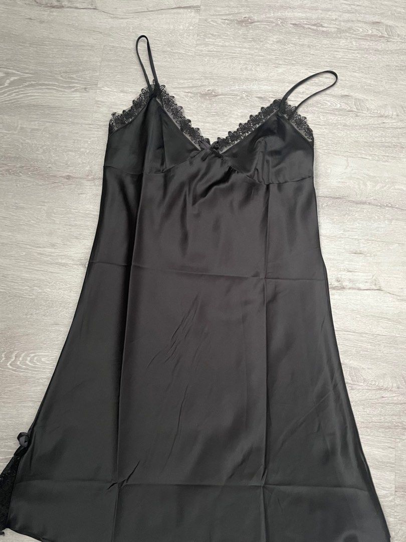 Vintage Black Satin Lace Long Party Dress Evening Dress