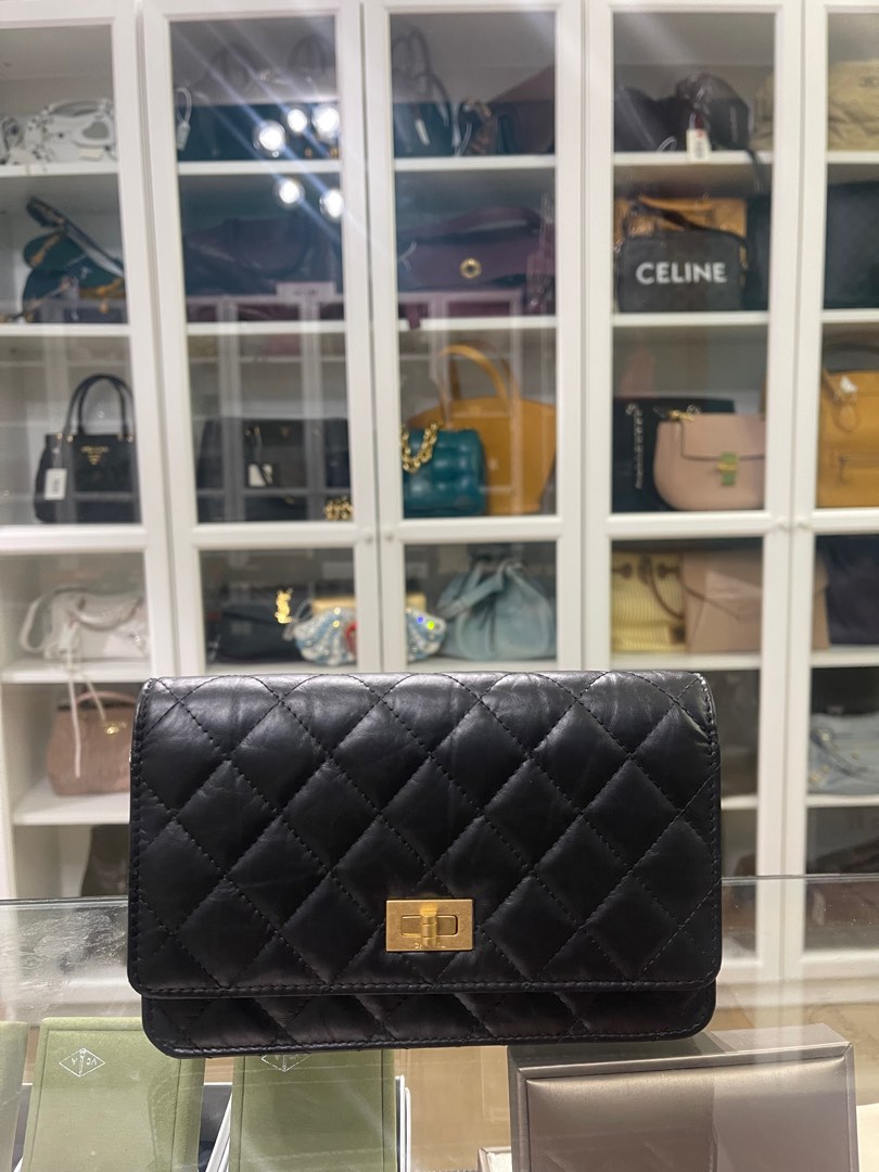 Chanel 2.55 Reissue Wallet on Chain Black Aged Calfskin & Gold Hardware ( Microchip), Luxury, Bags & Wallets on Carousell