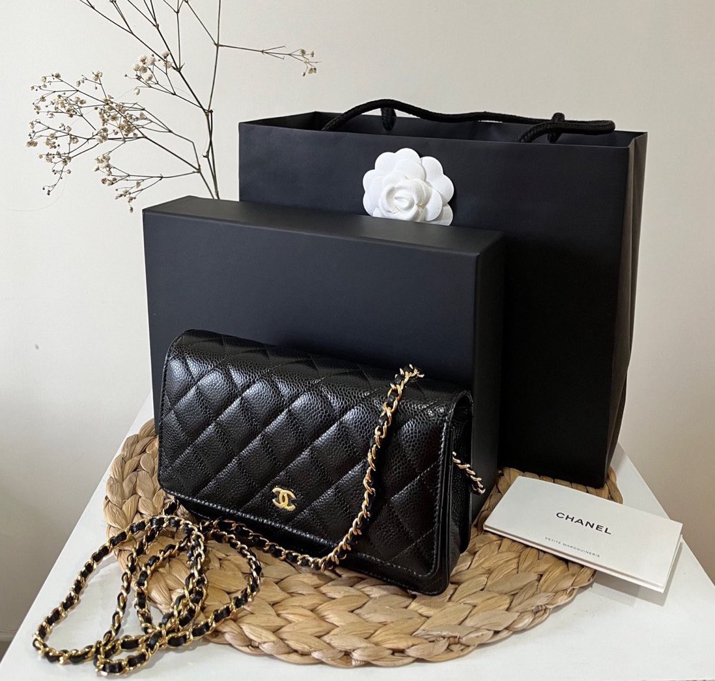 New CHANEL 23S Wallet on Chain BOW Caviar Leather White WOC Bag