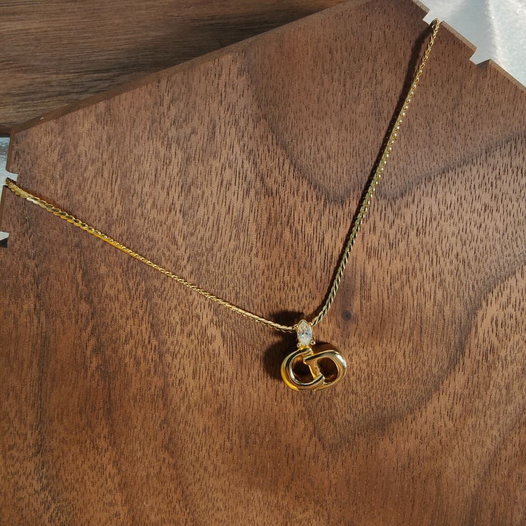 Christian Dior Vintage CD Logo Necklace Gold Women s Fashion