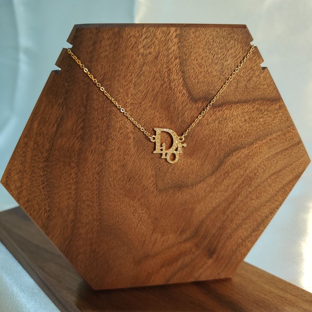 Gold dior logo necklace deals