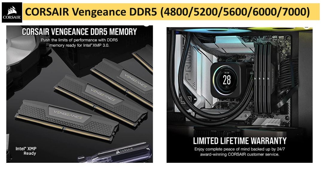Corsair RAM Vengeance DDR5 32GB / 64GB (2x32GB) 5200MHz C40 Intel Optimized  Desktop Memory