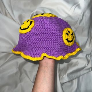 Crocheted Violet & Yellow Bucket Hat