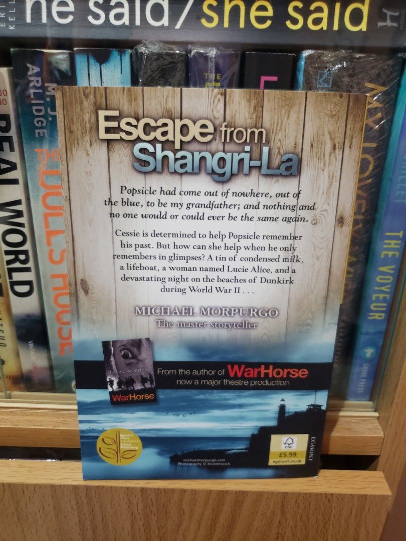 Escape from Shangri-la by Michael Morpurgo (Category: Storybooks) located in Malolos. Submitted by purplereader (Listing ID 1228530094, Image 2). Description: Escape from Shangri-La Michael Morpurgo ✅PB ✅Like new 🐼Php 100 💰MOP: ⏩COD for meet up transactions ⏩Gcash if via courier ⏩Shopee (plus 7.5% on book price) 📦MOD (buyer will shoulder sf): ⏩Meet up if Malolos area (preferred) ⏩J&T (direct, sf must be paid via gcash before shipment) ⏩Can do 