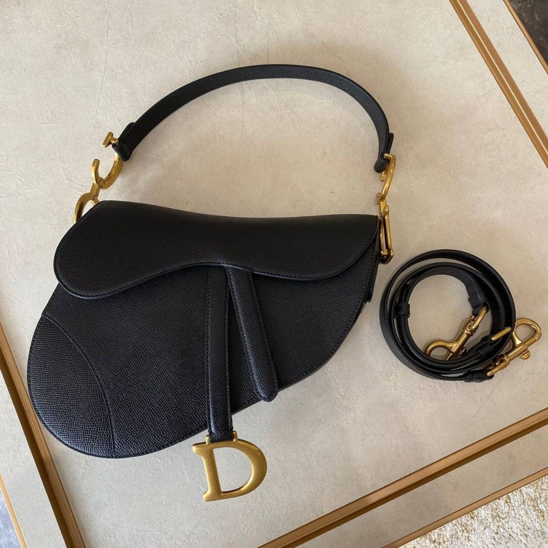 Fast Sale Ready Dior Saddle Medium Black Grained Leather With Long Strap Nett Exclude ongkir