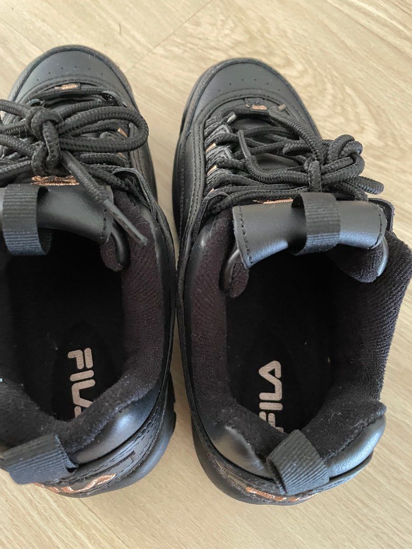 Black and gold fila shoes hot sale
