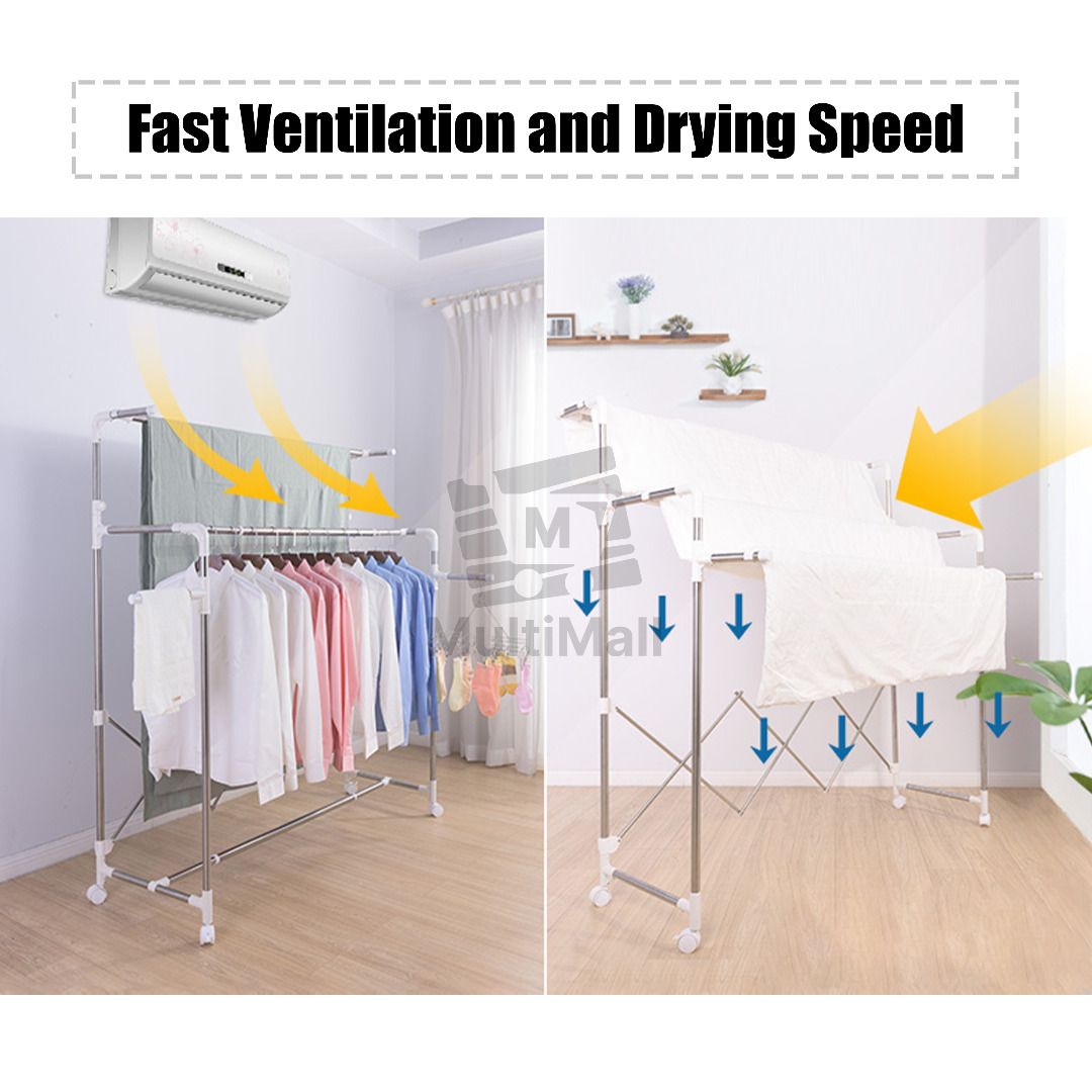 Foldable Laundry Drying Rack 2M (4 Poles) - Stainless Steel Retractable ...