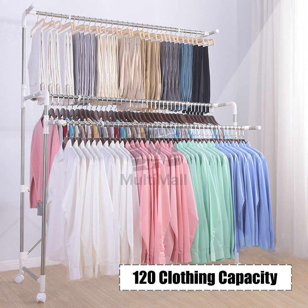 Foldable Laundry Drying Rack 2M (4 Poles) - Stainless Steel Retractable ...