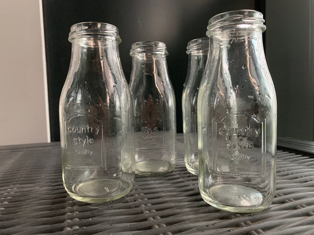 Glass Milk bottle vases (4), Furniture & Home Living, Home Decor, Vases