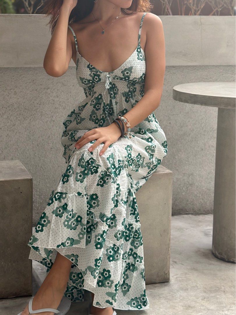 green floral summer dress, women's fashion, dresses & sets