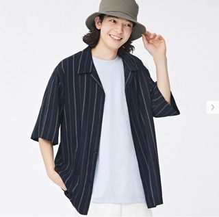 GU/UNIQLO男女適穿-接觸涼感條紋開領襯衫(5分袖)(條紋)