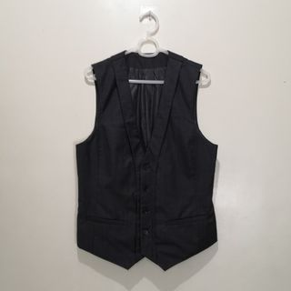 H24 - Initial Dark Gray Subtle Checkered Print with Blue Lines Vest - Clearance Sale