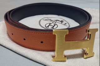 Hermes Noir/Etoupe Chamonix and Togo Leather H Strie Reversible Belt 90 CM  Hermes