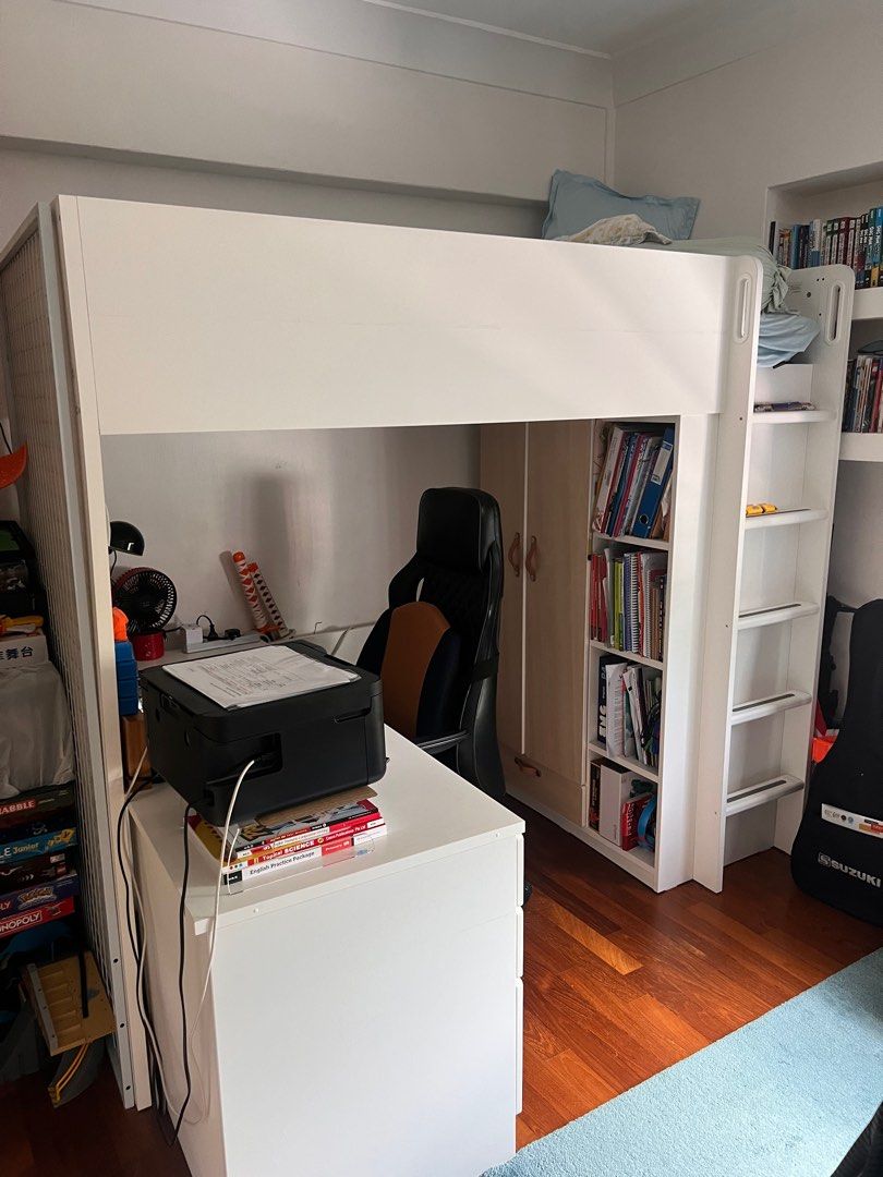 Ikea Bunk Bed With Study Table and Cupboard, Furniture & Home Living, Furniture, Bed Frames