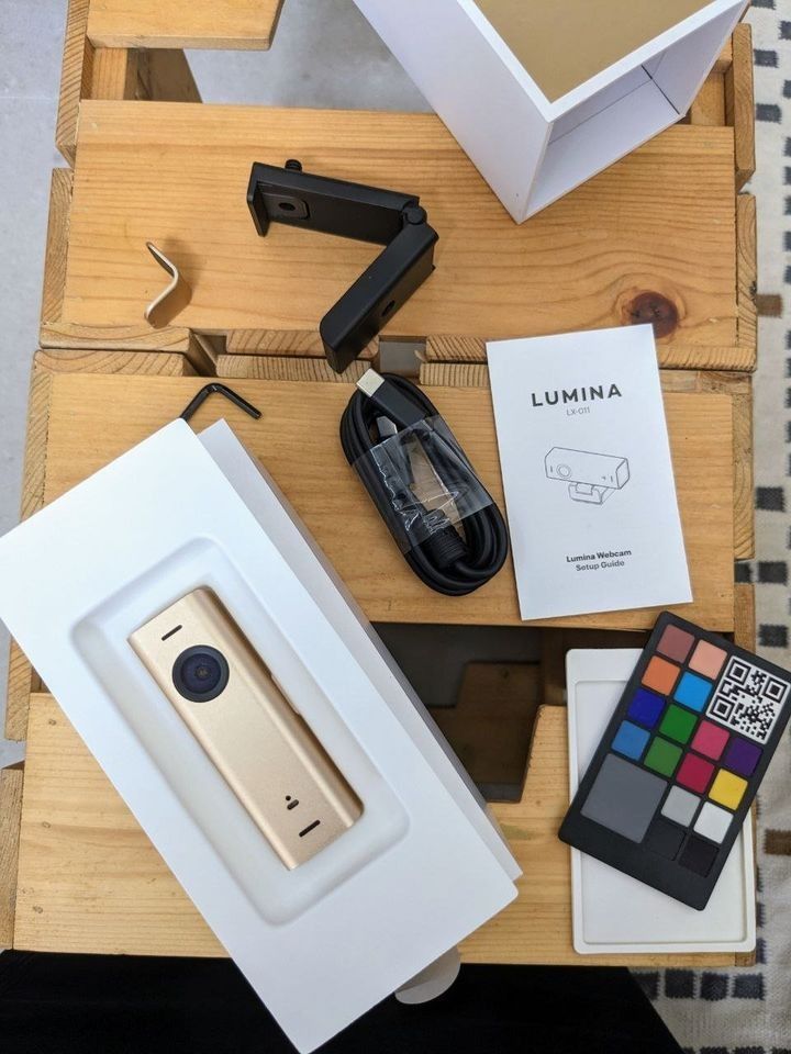 Lumina 4k webcam AI (Gold) (Category: Webcams) located in Cainta. Submitted by siena310 (Listing ID 1228495349, Image 3). Description: Full info here: https://getlumina.com/ - Backed the Indiegogo campaign in 2021. Got it Nov/Dec of that year - Barely used cause I don’t like calls Comes with: - Box - Privacy cover - Color card - Mount + hexagon key - 1 type-C cable (150cm) ! Did not come with a USB C-A adapter Shipping: from Cainta, Rizal. c/o bu