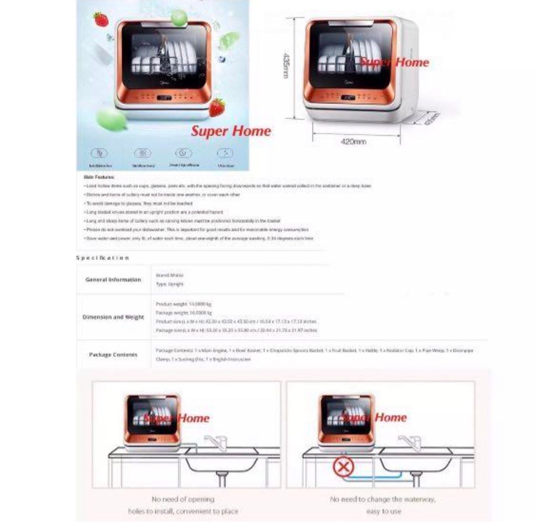 Midea Counter Top Dishwasher MDW2601, TV & Home Appliances, Other Home