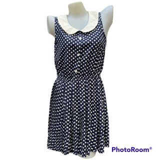 Polka dots dress (navy blue) with collar