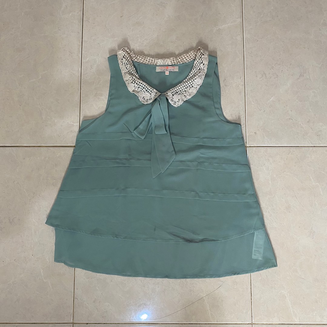 [Pre-Loved] Cache Cache Blus Ruffles Baju Ketek Kerah Renda Bordir ...