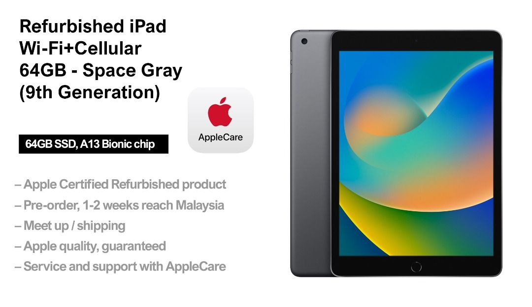 Refurbished iPad Wi-Fi+Cellular 64GB - Space Gray (9th Generation), Mobile  Phones & Gadgets, Tablets, iPad on Carousell
