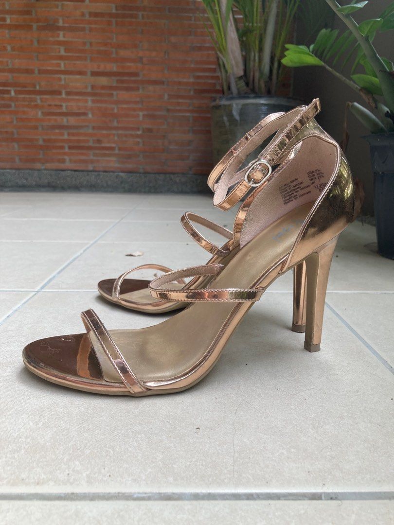 Rose Gold Metallic Shiny Party Night Heels Women s Fashion