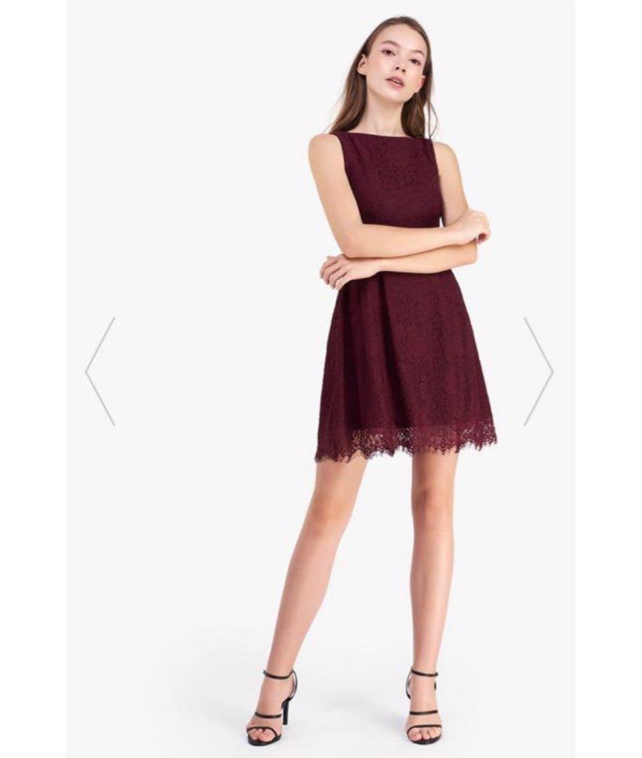 CNY SALE Fayth Loewe Lace Crotchet Dress Wine Red Maroon Burgundy Size XS