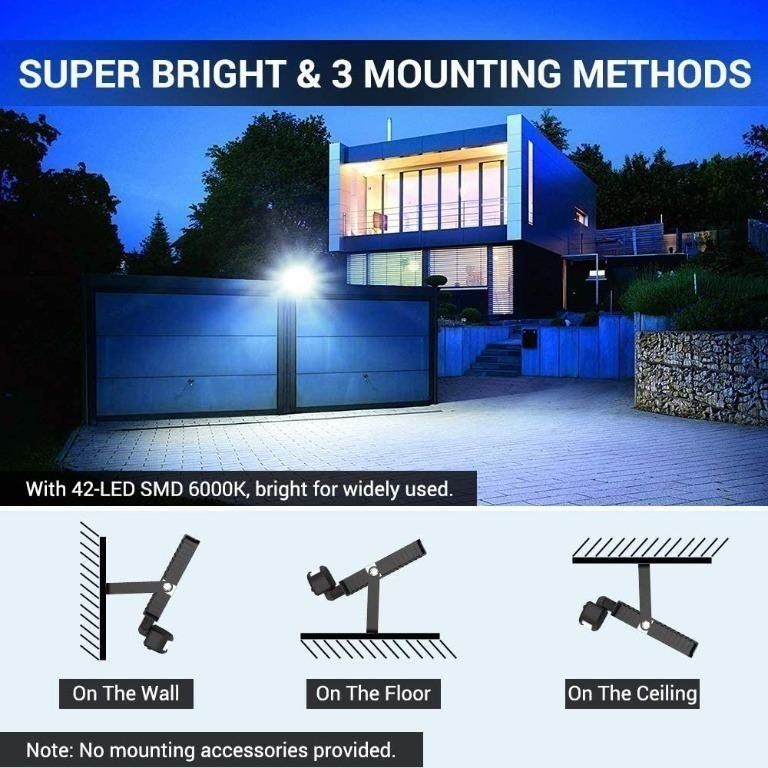Security Lights Outdoor Motion Sensor, MustWin 30W LED Floodlight 3000LM  PIR Lights 6000K Daylight White Flood Light with 2M Power Cord IP65 Waterproof  Lighting for Outside Garden, Furniture  Home Living, Lighting