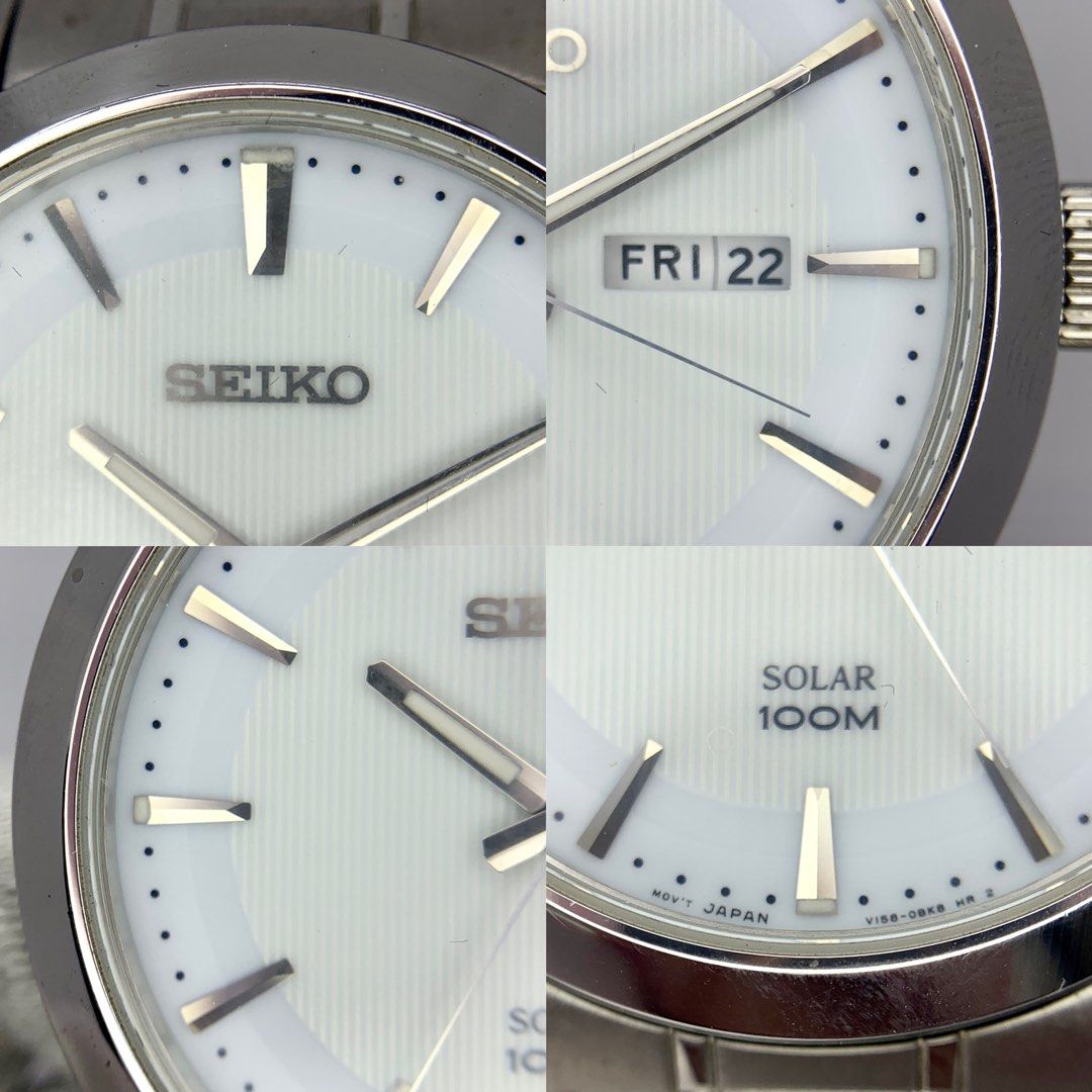 SEIKO V158-0AS0 SILVER STAINLESS STEEL SOLAR PRESAGE FULL SET QUARTZ (2015)  MEN’S WATCH 237010265 &