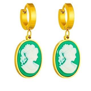 Victorian LADY Green White Lady Cameo Quality Dangling Jewelry Earrings