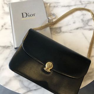 Dior Black Box Calf Leather Flap Chain Bag