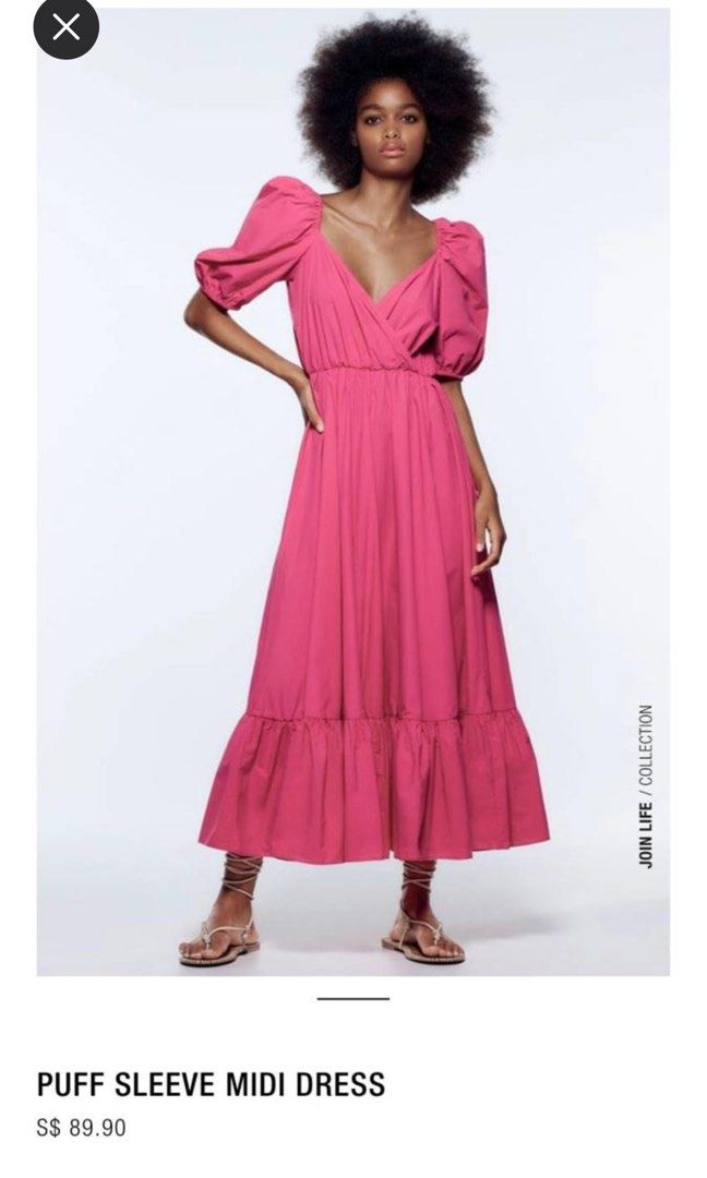 Zara Puff Sleeve Midi dress, Women's Fashion, Dresses & Sets, Dresses