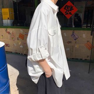🌟預購🌟白色七分袖襯衫男短袖休閒襯衫夏季工裝襯衫潮0426👔.🎉.👔.🎉.👔