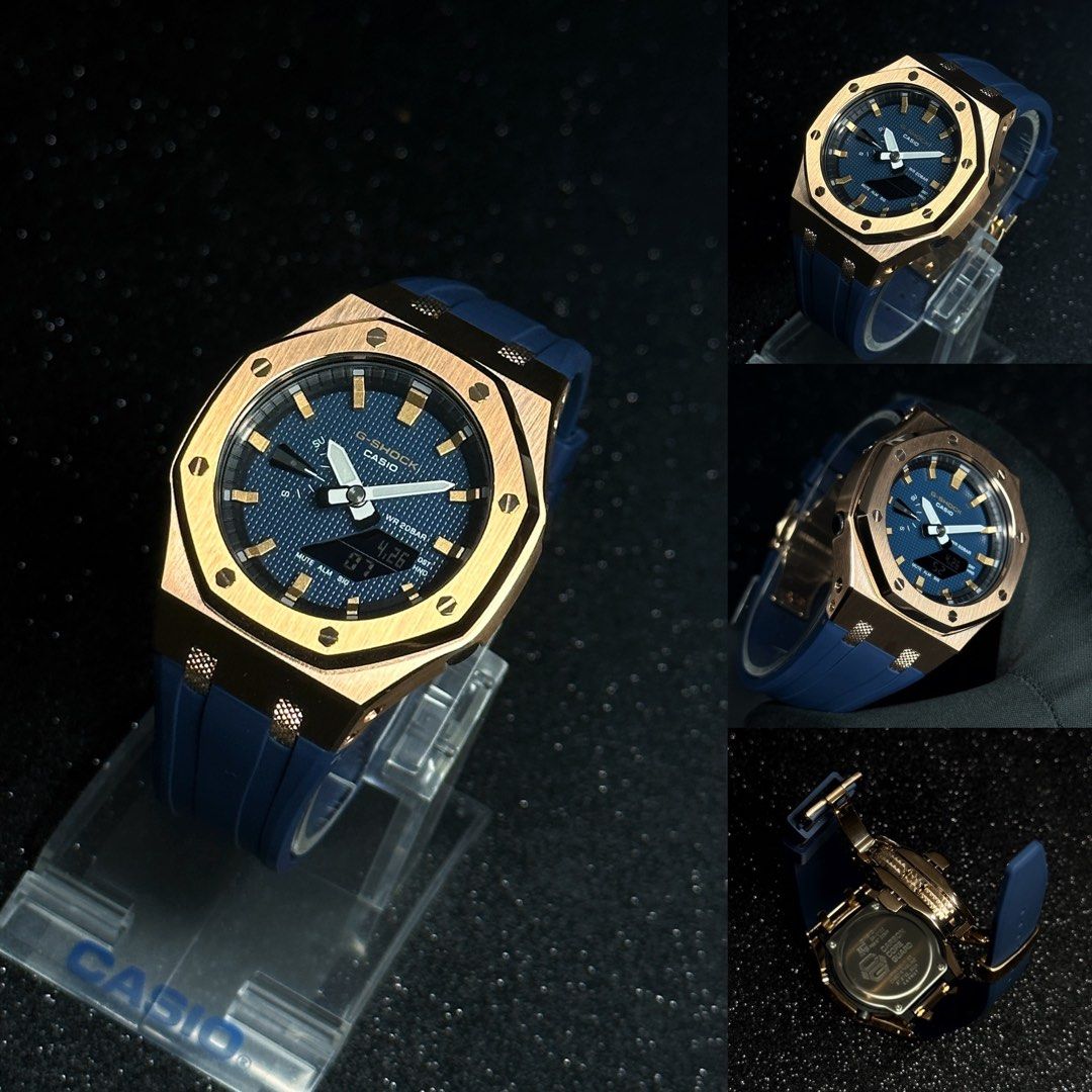 Popular CasiOak GA2100 in rose gold bezel custom Blue Tapisserie