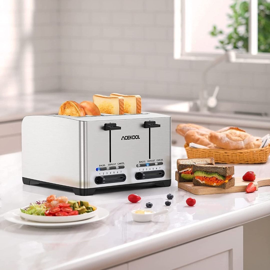 Acekool Toaster 4 Slice Stainless Steel Toasters with Bagel