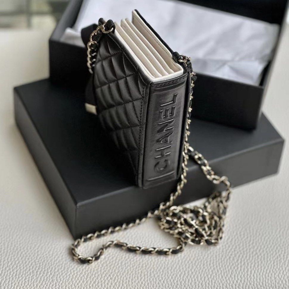 Chanel Quilted Lambskin Book Wallet on Chain