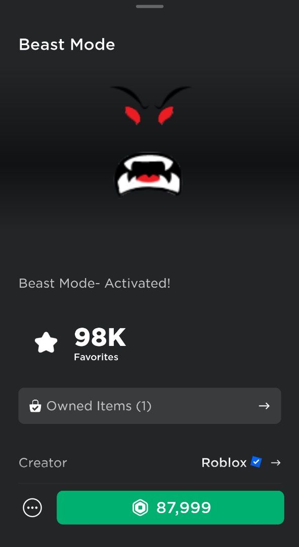 BEAST MODE Roblox limiteds, Video Gaming, Video Games, Others on Carousell