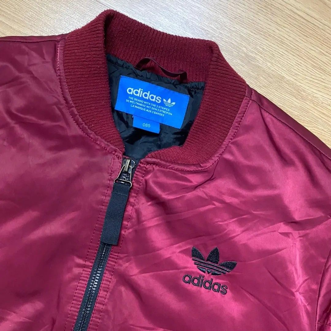 Adidas bomber jacket with back branding in burgundy hotsell