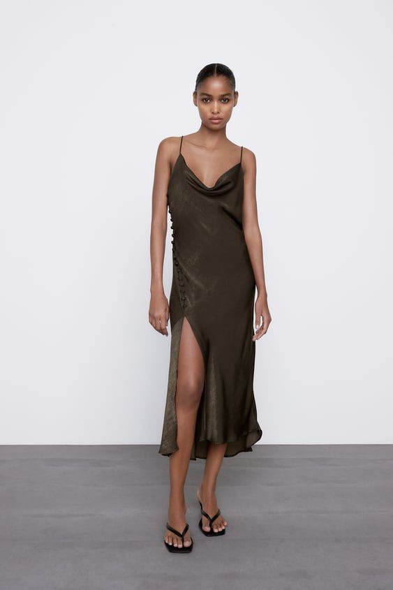 zara satin camisole dress Zara | Dresses | Zara Satin And Lace Camisole Slip Midi Dress Black M Nwt Open Back
