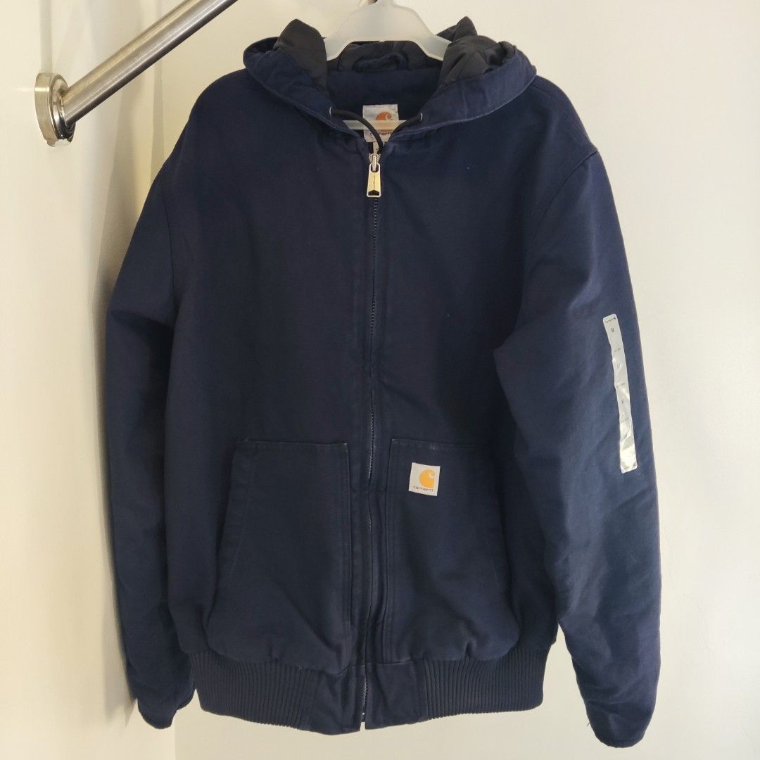 Carhartt J130 Navy Blue Jacket washed Duck 3M Thinsulate Active Jac Loose Fit Hoodie size Medium kicksxricky Men s Fashion Coats Jackets and Outerwear on Carousell